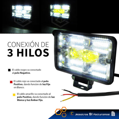 Par Faros 42 Leds 2 Lupas Blanco-ámbar Fijo 50,000lm 12-30v