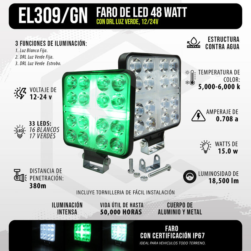 Par De Faros Cuadrados 33 Leds Aro De Luz Cruz Ip67 12-24v