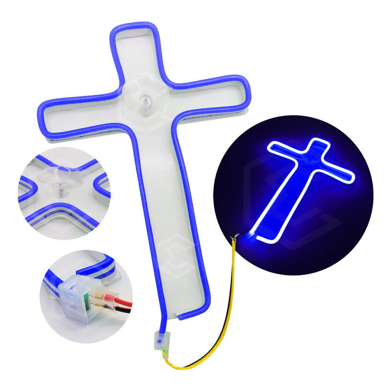 Figura Cruz Led Luz Neon Parabrisas Chupón Grande 26cm 12v