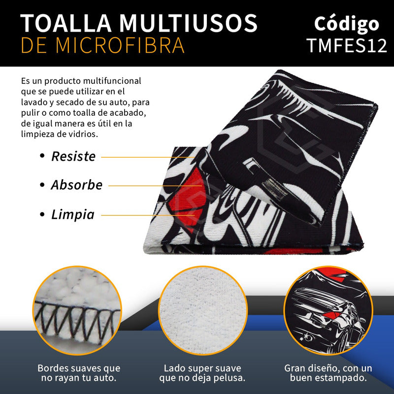 Toalla De Microfibra Para Auto Nissan 350z Negro-rojo 55x40