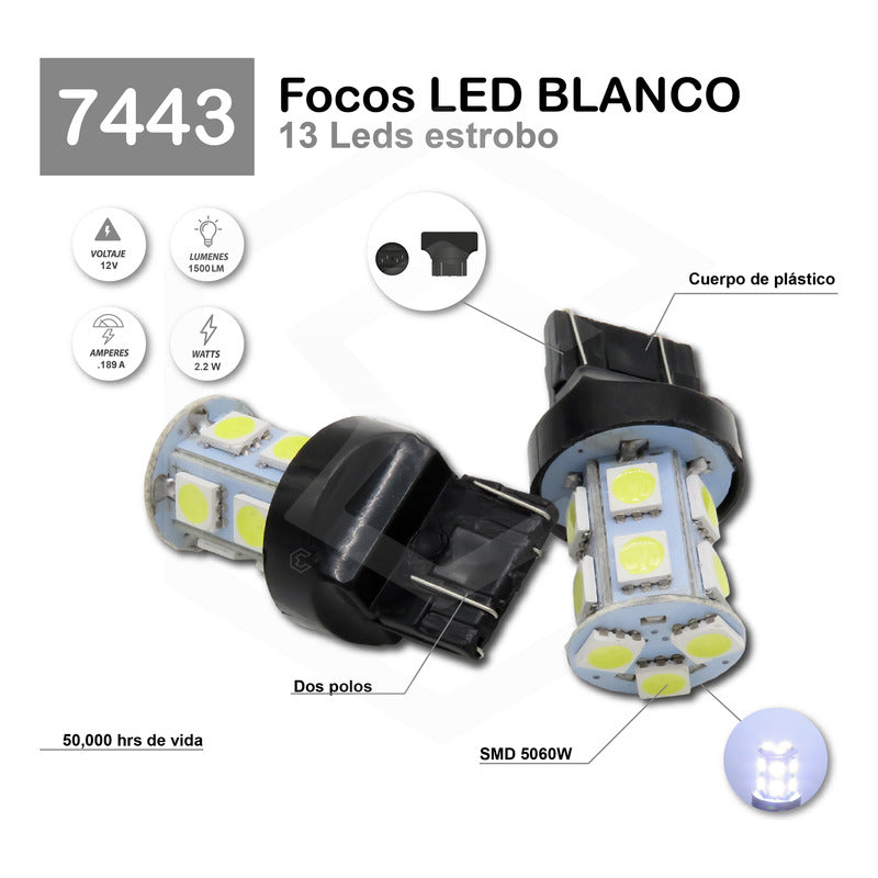 Par Focos 13 Leds 7443 Cuartos Stop Direccional Estrobo 12v