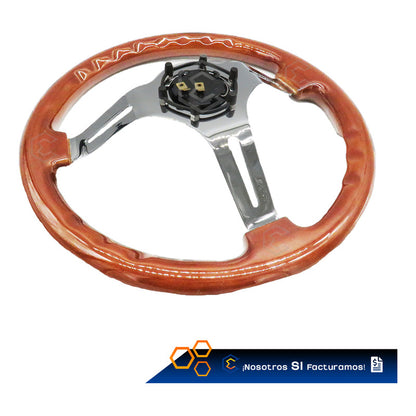 Volante De Madera Automotriz Universal Centro Cromado 35cm