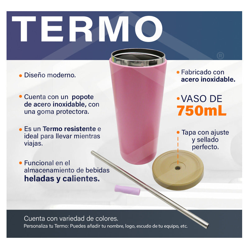 Termo Vaso Personalizado Nombre Logo Láser 750ml Acero Inox