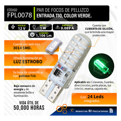 Par De Focos De Pellizco 24 Leds Smd T10 Gel Luz Estrobo 12v