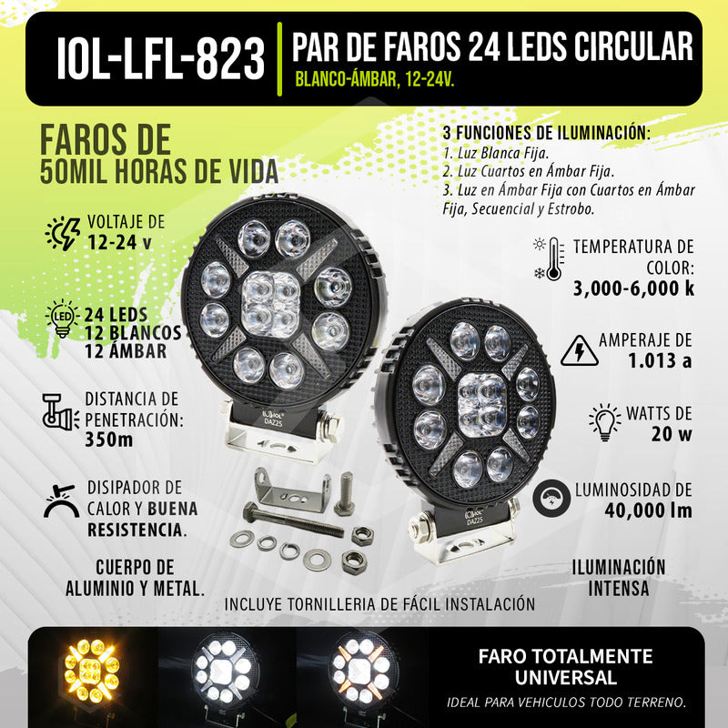 Par De Faros 24 Leds Bicolor Fijo Secuencial 12-24v