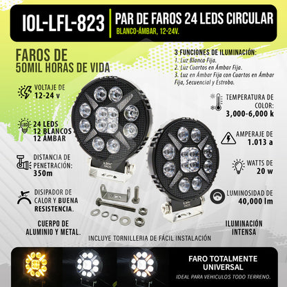Par De Faros 24 Leds Bicolor Fijo Secuencial 12-24v