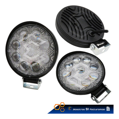 Par De Faros 9 Leds Redondo Luz Blanco Fija 4 Pulgada 9-30v Transparente