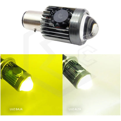 Foco Moto H4 Lupa Con Ventilador Ba20d Bicolor 6 Leds Csp