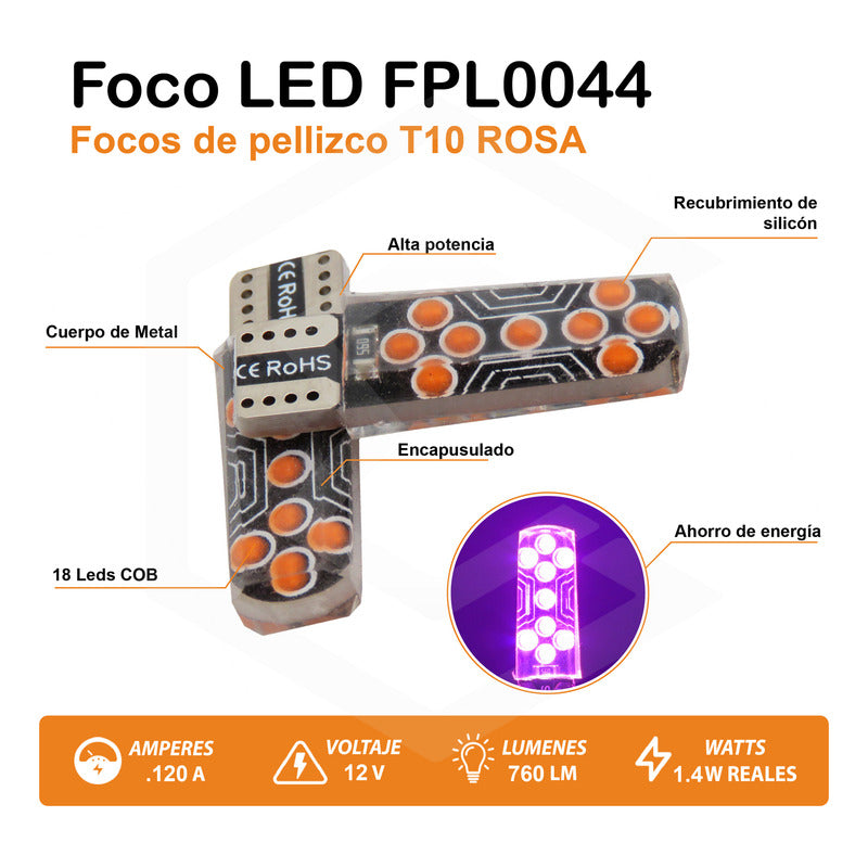 Par De Focos De Pellizco T10 18 Leds Cob Gel Alta Potencia