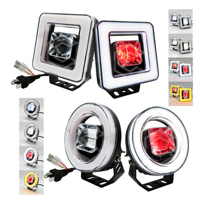 Par Faros Auxiliares 16 Led Con Lupa Bicolor Ojo Ángel 9-30v