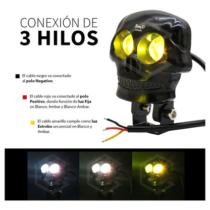 Par De Faros 6 Leds Con 2 Lupas Bicolor Fijo Estrobo 12-24v