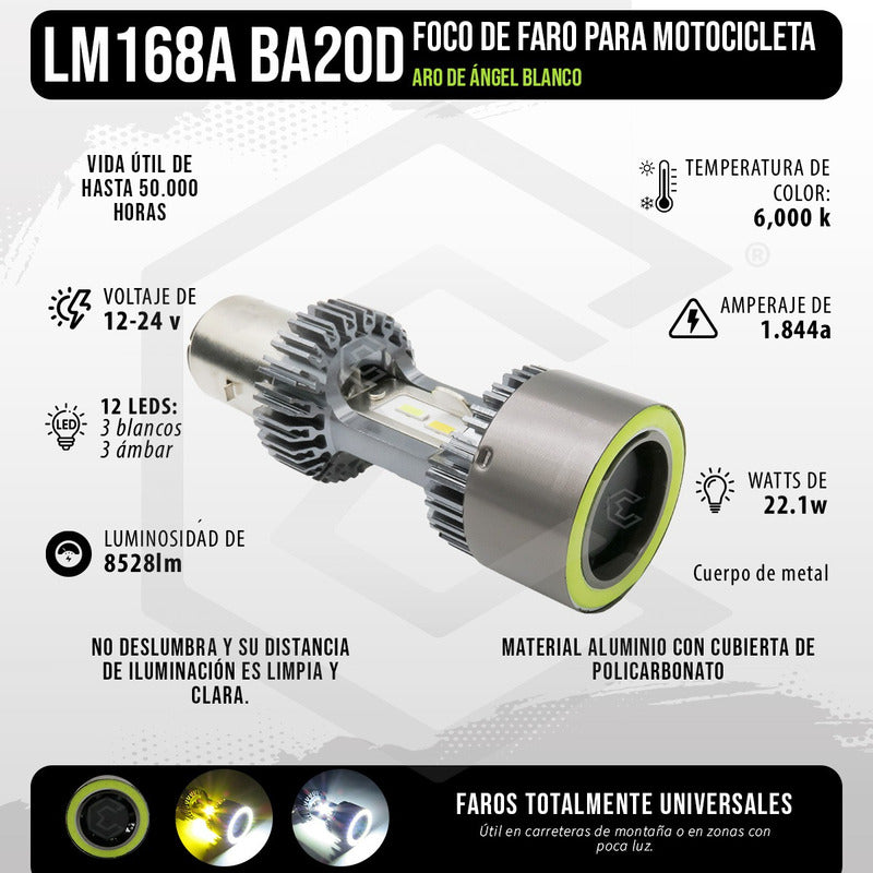 Foco Carro/moto Ba20d Csp Led Bicolor Ojo Ángel 2 Caras 22 W