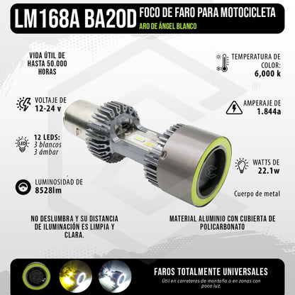 Foco Carro/moto Ba20d Csp Led Bicolor Ojo Ángel 2 Caras 22 W