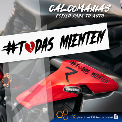 2 Calcomanía Todas Mienten Sticker Vinil Auto Moto 32x4.5cm
