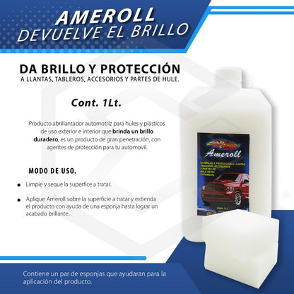 3 Amoroll Abrillantador Protege Hule Plástico C/2 Esponja 1l Blanco