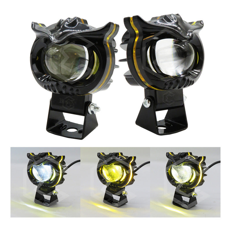 Par Faros 6 Leds 1 Lupa Bicolor Fijo Estrobo Cíclope 12-24v