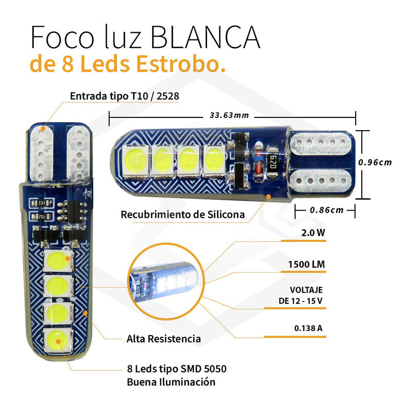 Par Focos De Pellizco T10 8 Led Codigo 3 Funcione 12v T
