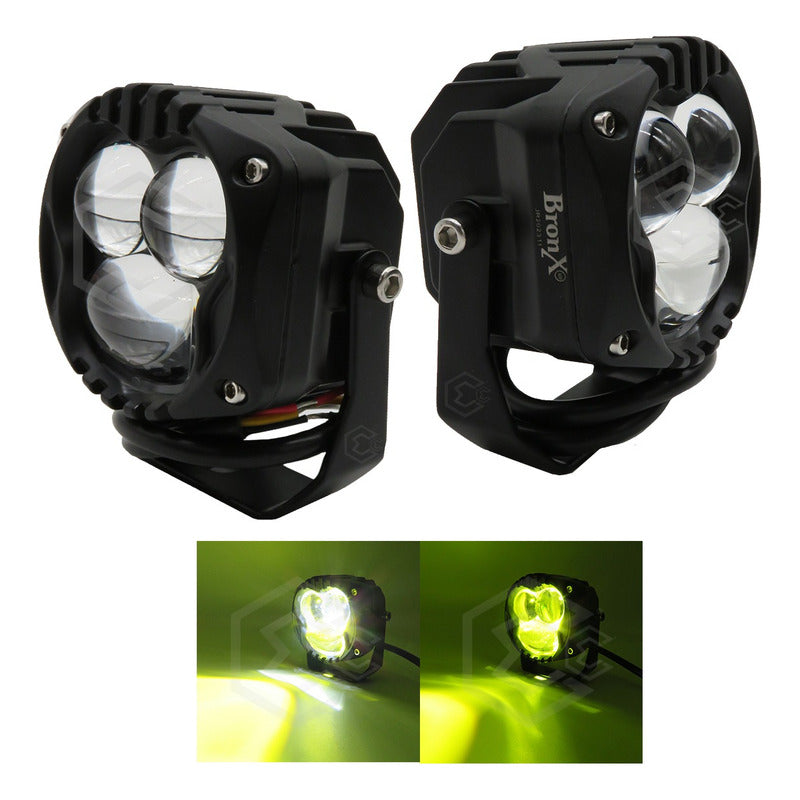 Par De Faros Cuadrado Bicolor 5 Leds Hiper Lupa Fijo 12-24v