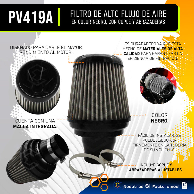 Filtro De Alto Flujo Con Cople Y Abrazadera Universal Auto