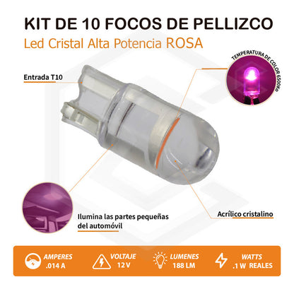 10 Focos Pellizco T10 1 Hiper Leds Cristal Alta Potencia 12v