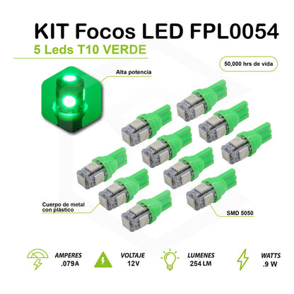 Kit 10 Focos Pellizco 5 Leds 5050 T10-158 Color A Eligir