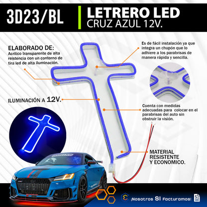 Figura Cruz Led Luz Neon Parabrisas Chupón Grande 26cm 12v
