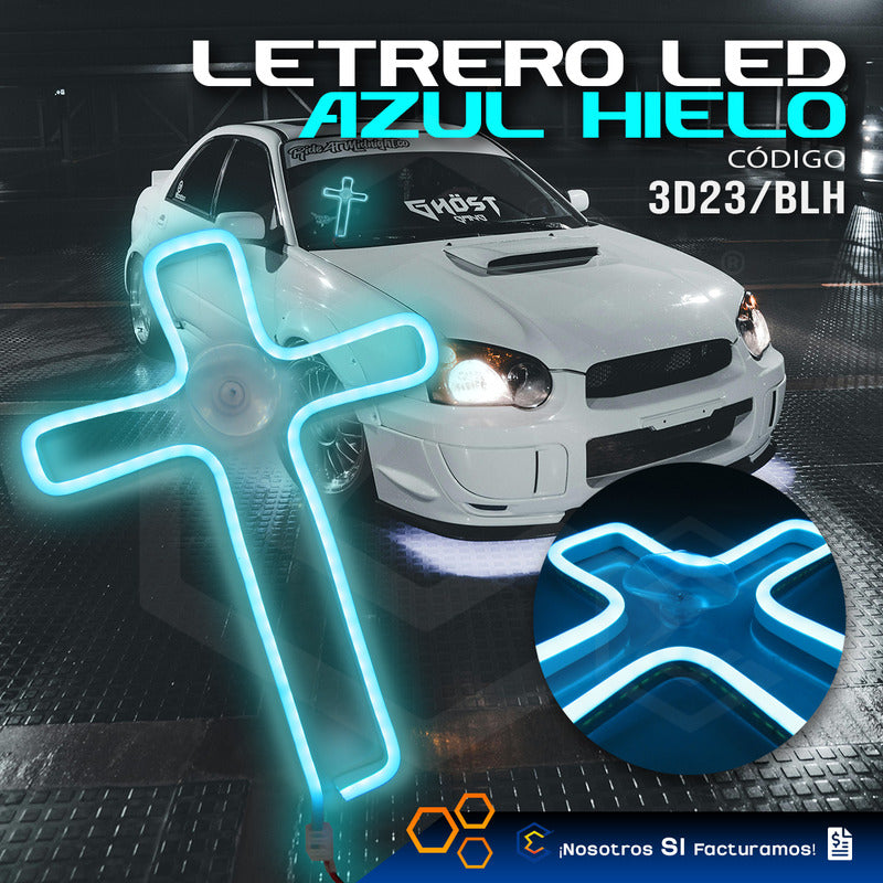 Figura Cruz Led Luz Neon Parabrisas Chupón Grande 26cm 12v