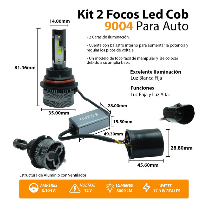 Kit Focos 9004 24led Csp 9-30v 37.3w Real Alta Y Baja 8000lm 9004
