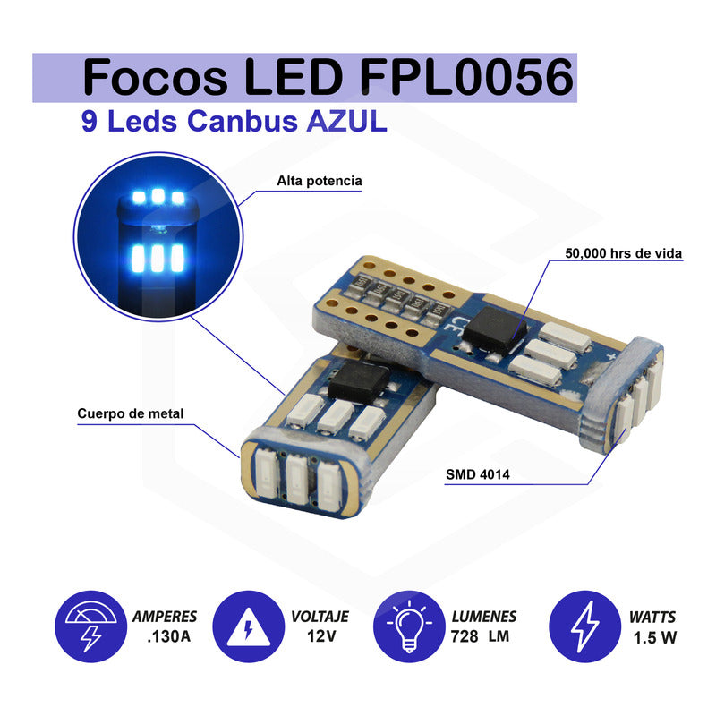 Par De Focos De Pellizco T10 9 Leds Canbus No Error 4014 12v