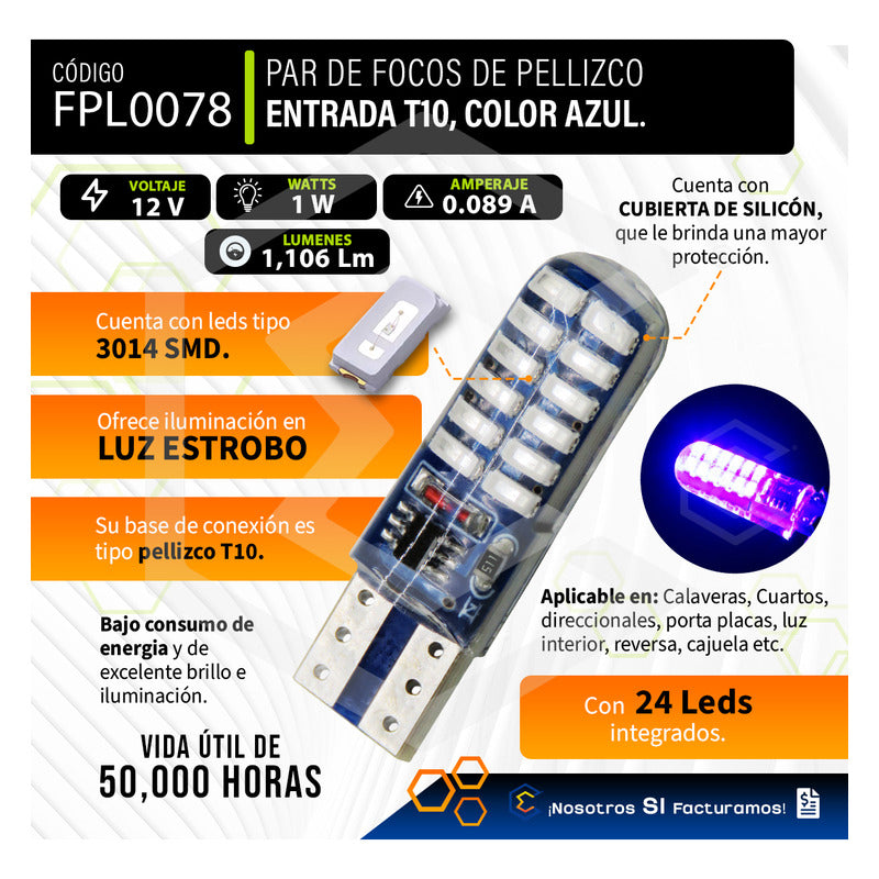 Par De Focos De Pellizco 24 Leds Smd T10 Gel Luz Estrobo 12v