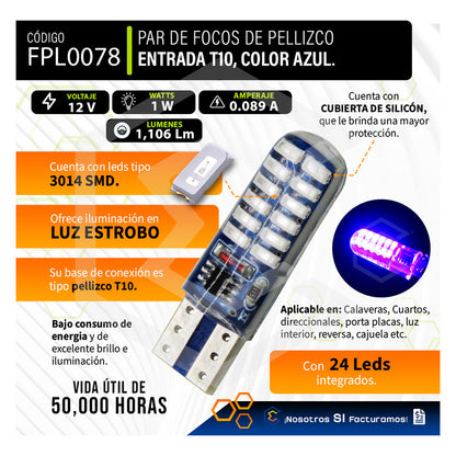 Par De Focos De Pellizco 24 Leds Smd T10 Gel Luz Estrobo 12v