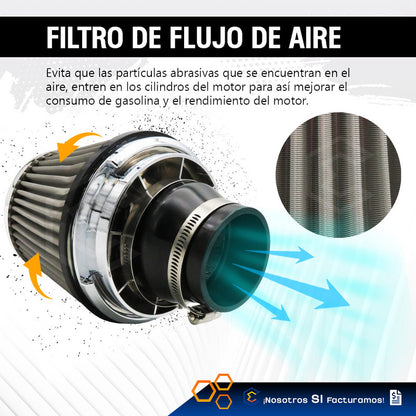 Filtro De Alto Flujo Con Cople Y Abrazadera Universal Auto