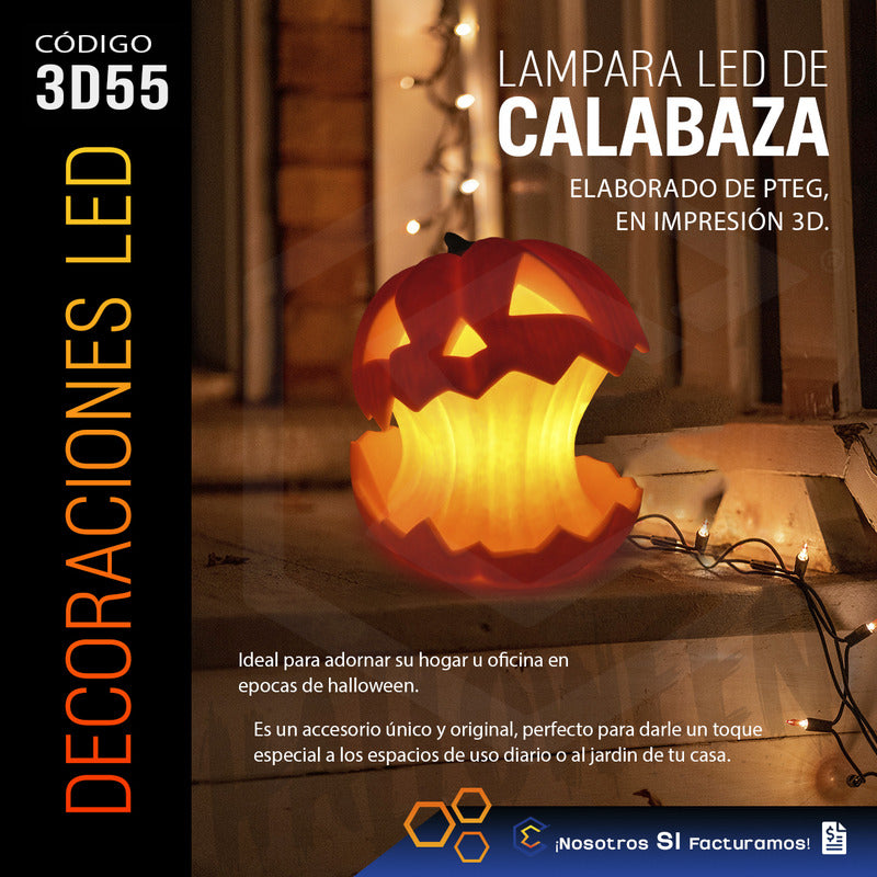 Lámpara Calabaza Luz Led Halloween Decoracion Impresión 3d Naranja
