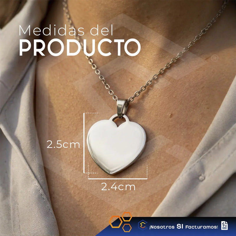 Collar Dije Corazón Bronce Personalizado Grabado Láser Acero Bronce