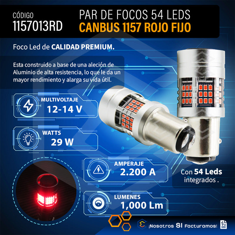 2 Focos 1157 54 Leds Canbus Fijo Ventilador 12v 29w 1000lm