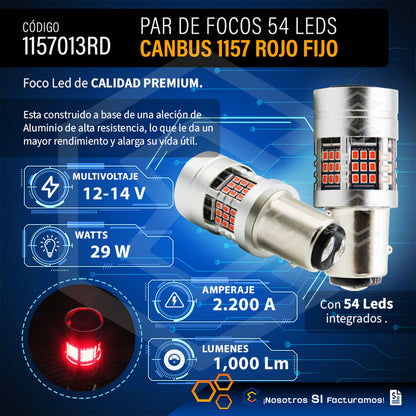 2 Focos 1157 54 Leds Canbus Fijo Ventilador 12v 29w 1000lm