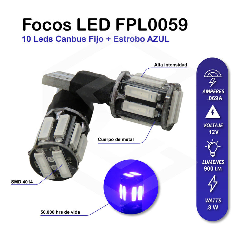 Kit 10 Focos De Pellizco 10 Led Canbus Fijo + Estrobo T10