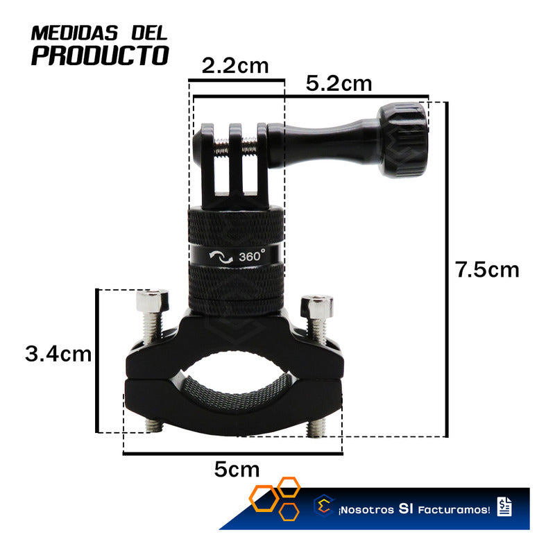 Soporte Manillar Giratorio 360° Aluminio Para Gopro Insta360 Negro