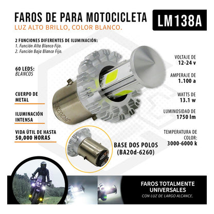 Foco De Carro/moto H4 2 Polos Ba20d Con Luz Led 4 Caras 15w