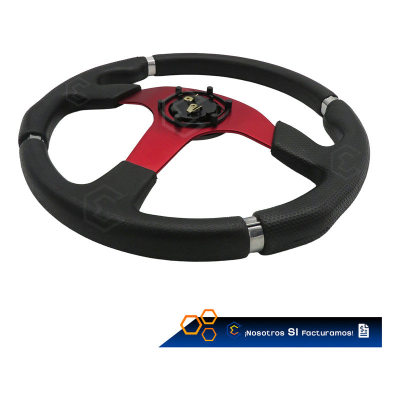 Volante Deportivo Universal Rojo 4 Lineas De Agarre En Cromo Rojo