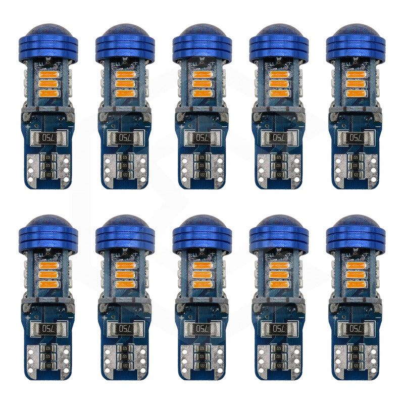Kit 10 Focos De Pellizco T10 15 Led Canbus Con Lupa 4010 12v