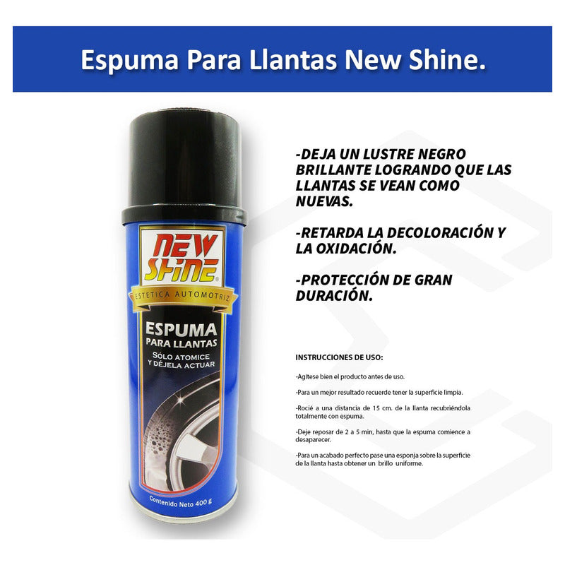Espuma Para Llantas New Shine Renovador De Color Y Brillo Azul
