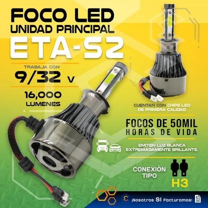 2 Focos Led H3 4 Cara Ventilador Alta Baja 16000lm 25w 9-32v H3