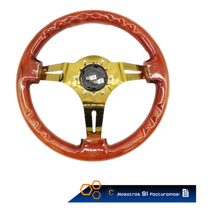 Volante De Madera Automotriz Universal Centro Dorado 35cm