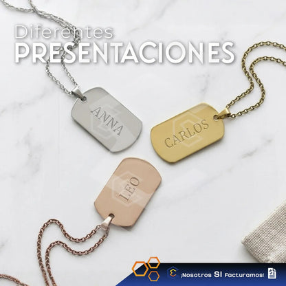 Collar Dije Rectangulo Dorado Personalizado Grabado Acero In Dorado
