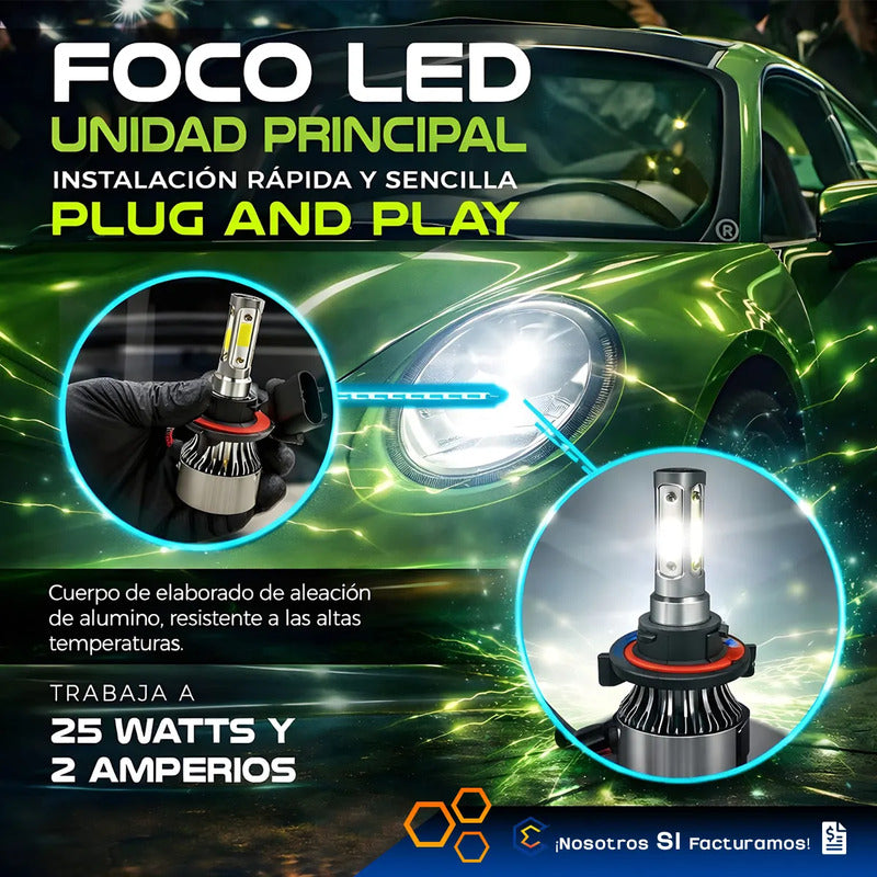 2 Focos Led 4 Caras Ventilador Alta O Baja 16000lm 25w 9-32v H7