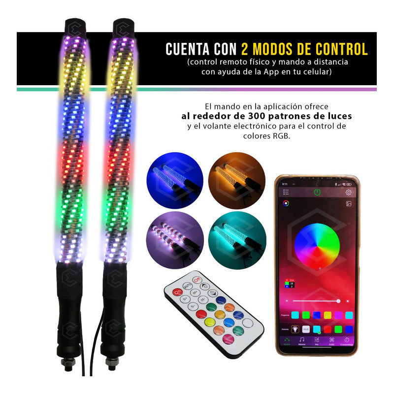 Antenas Led Rgb Bazooka Bluetooth App Rzr Can Am Atv 73cm