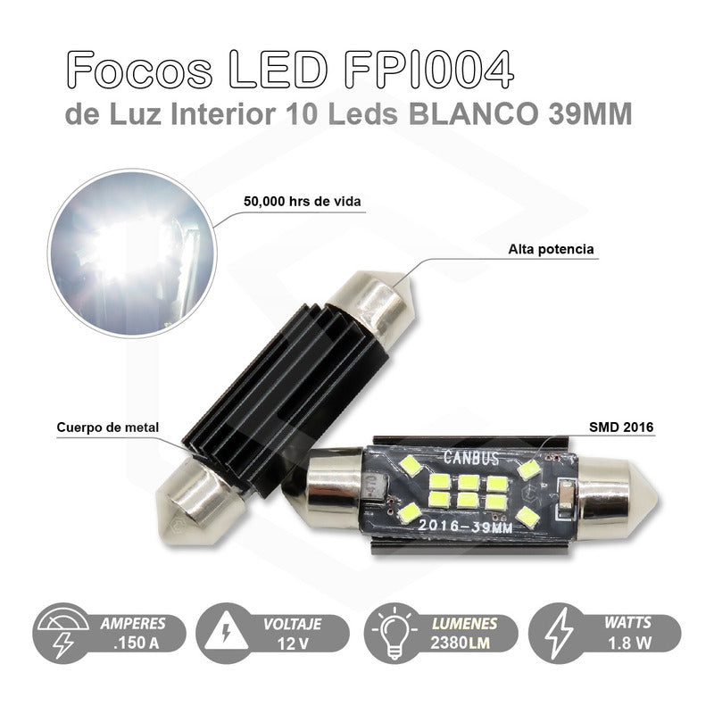 Par De Focos Luz Interior 10 Leds Canbus 31mm 36mm 39mm 41mm