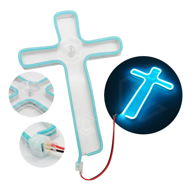 Figura Cruz Led Luz Neon Parabrisas Chupón Grande 26cm 12v