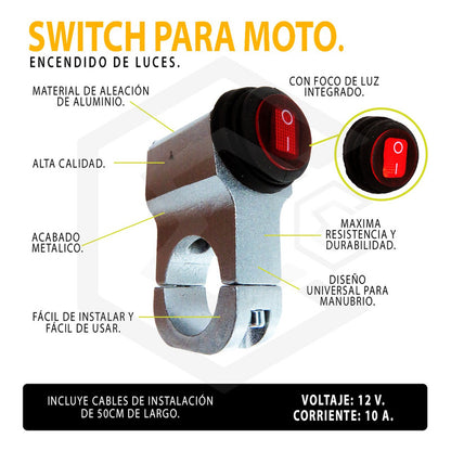 Switch Para Moto Interruptor Universal Luces Un Paso Con Luz